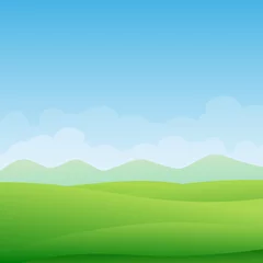 Foto op Plexiglas Beautiful green landscape with green meadow, mountain and blue sky © Dimassbp