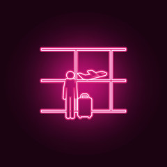 person waiting for a flight at the airport icon. Elements of Airport in neon style icons. Simple icon for websites, web design, mobile app, info graphics