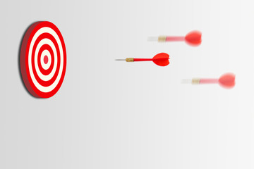 Business Marketing Concept : Many red darts rushing to dartboard.