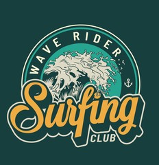 Surfing club colorful badge
