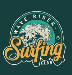 Surfing club colorful badge