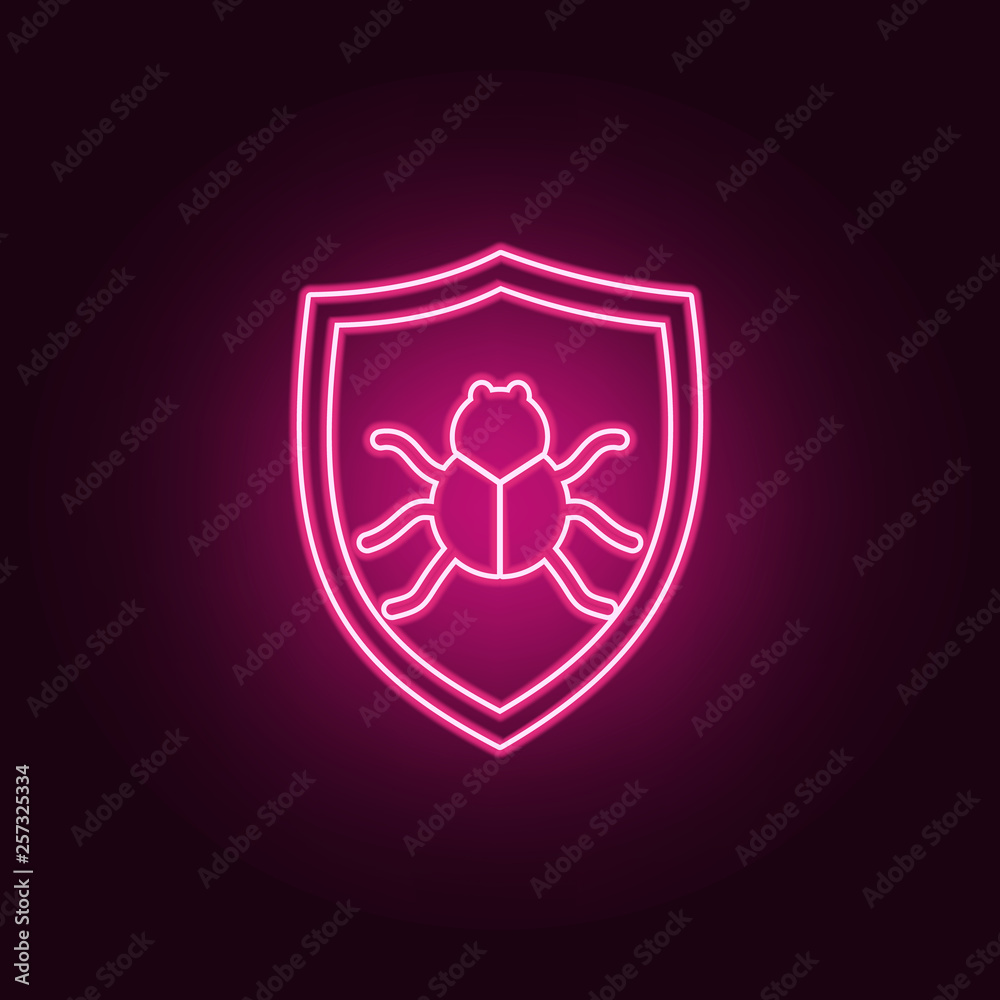 Fototapete beetle in the shield icon. elements of cyber security in neon style icons. simple icon for websites,