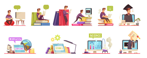 Online Courses Cartoon Set 