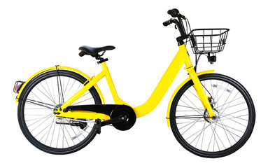 Yellow lady style bicycle isolated on a white background.With clipping path..