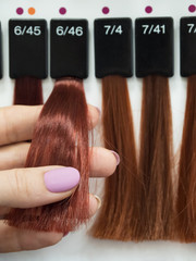 Selection of a shade of hair dye. Color of hair.