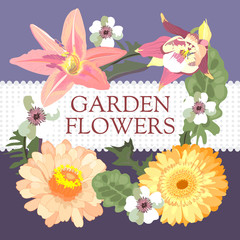 Vector set of garden flowers.