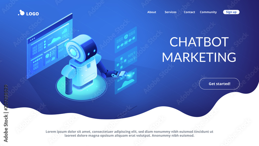 Poster automated data analysis isometric 3d landing page.