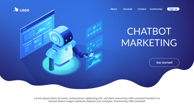 Automated data analysis isometric 3D landing page.