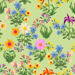 Floral seamless texture. Flowers and leaves on a dark background.