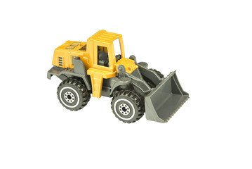 Wheel loader toy isolated on white background with clipping path..