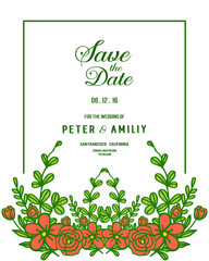 Vector illustration ornate of green leafy flower frame with design wedding invitation card