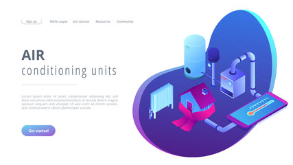 Heating system concept isometric 3D landing page.