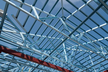 Structure of steel roof frame for building construction.