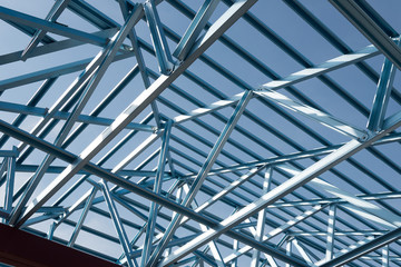 Structure of steel roof frame for building construction.