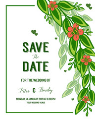 Vector illustration design wedding invitation card with beautiful leaf flower frame