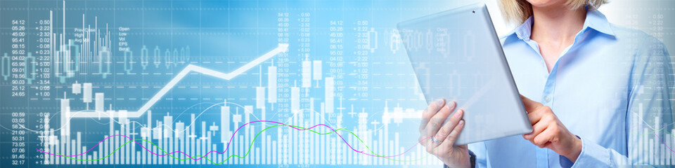 Investor with tablet computer