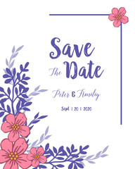 Vector illustration template wedding invitation with style of purple leafy flower frames