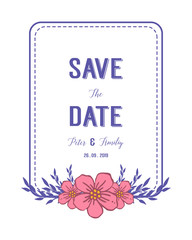 Vector illustration lettering save the date with abstract pink flower frames
