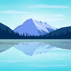 Mountains with reflection in the lake on sunny day