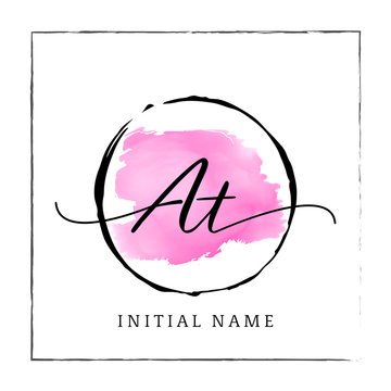 AT initial logo vector, feminin script font , modern and elegants design