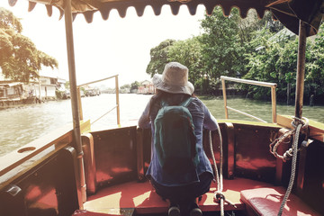 woman travel by boat at Bangkok Thailand