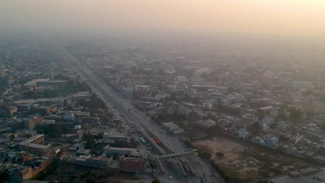 Aerial Drone footage outside the city of Lahore Pakistan