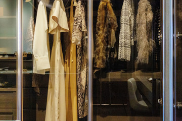 Women clothes in closet.