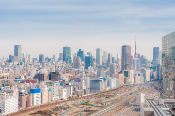 Aerial photography , Cityscape overlooking Tokyo, Japan