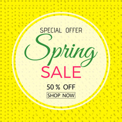 Spring sale banner. Spring Sale phrase on white and yellow background.