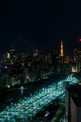 aerial photography of Tokyo night view, japan, Futuristic station,