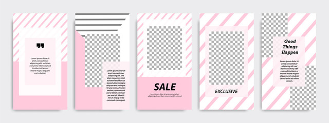Modern minimal square stripe line shape template in pink and white color with frame. Corporate advertising template for social media stories, story, business banner, flyer, and brochure.