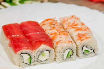 Fresh Food Portion of Japanese Sushi Rolls. Close Up