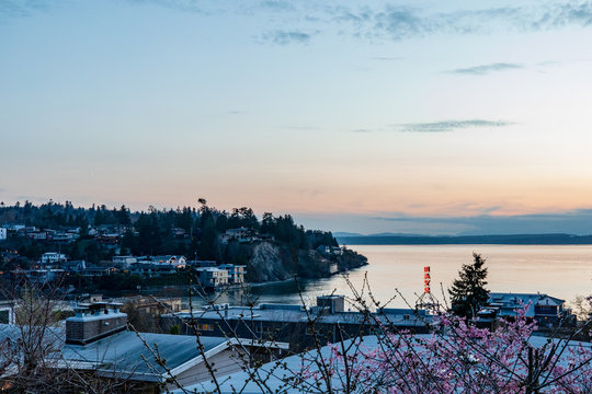 Gorgeous View from Sunset Hill in Seattle at Sunset in Spring