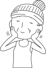 Illustration of a cute older lady who is washing the face outline