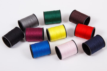 Colorful spools of thread. Accessories for needlework