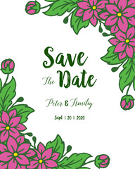 Vector illustration writing save the date with various crowd green leafy flower frame