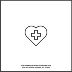  Vector icon of the cross in the heart. Vector illustration of medicine on health care on white isolated background.