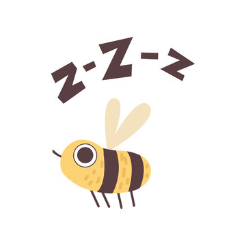Cute Bee Buzzing, Funny Cartoon Insect Making Zzz Sound Vector Illustration