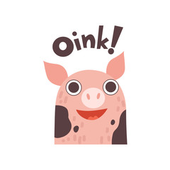 Cute Pig Cartoon Farm Animal Saying Oink Vector Illustration