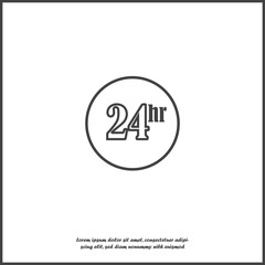  24 hour on gray background icon. Flat image time of clock on white isolated background.