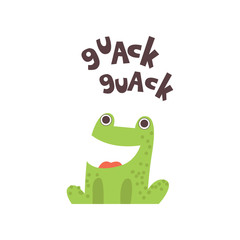 Cute Frog Cartoon Amphibian Animal Saying Quack Vector Illustration