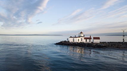 Aerial View West Point Lighhouse Puget Sound Seattle Washington