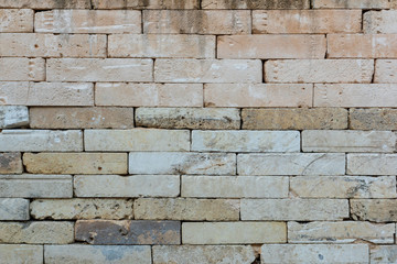 Old beige brick wall background texture close up