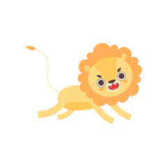Cute Angry Lion Running, Funny African Animal Cartoon Character Vector Illustration