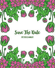 Vector illustration elegant wedding invitation card with beauty green leafy flower frame