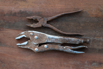 old tools on wooden background