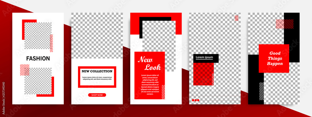Sticker modern minimal square stripe line shape template in red, black and white color with frame. corporate