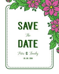Vector illustration wedding invitation card save the date with leaf flower frames blooms