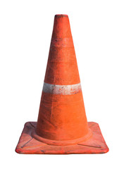 old traffic cones with white and orange stripes on white background,clipping path 