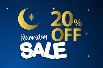 Ramadan Sale 20% off discount paper art style Design Vector. Suitable for Greeting Card, Poster and Banner - Vector